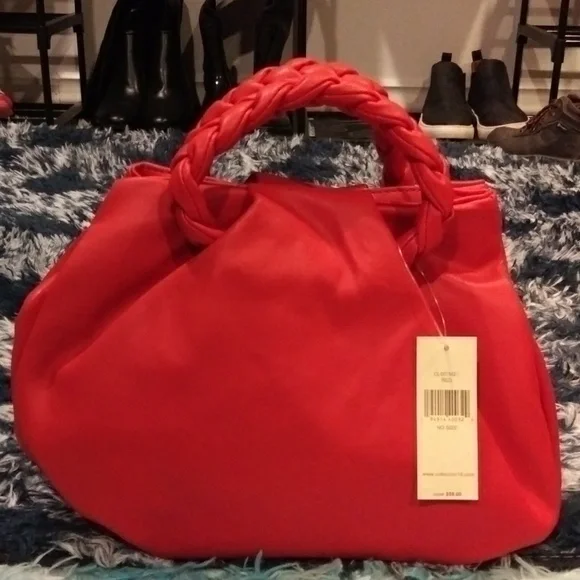NWT Braided Handle Handbag/Crossbody Purse in Red - Picture 3 of 9